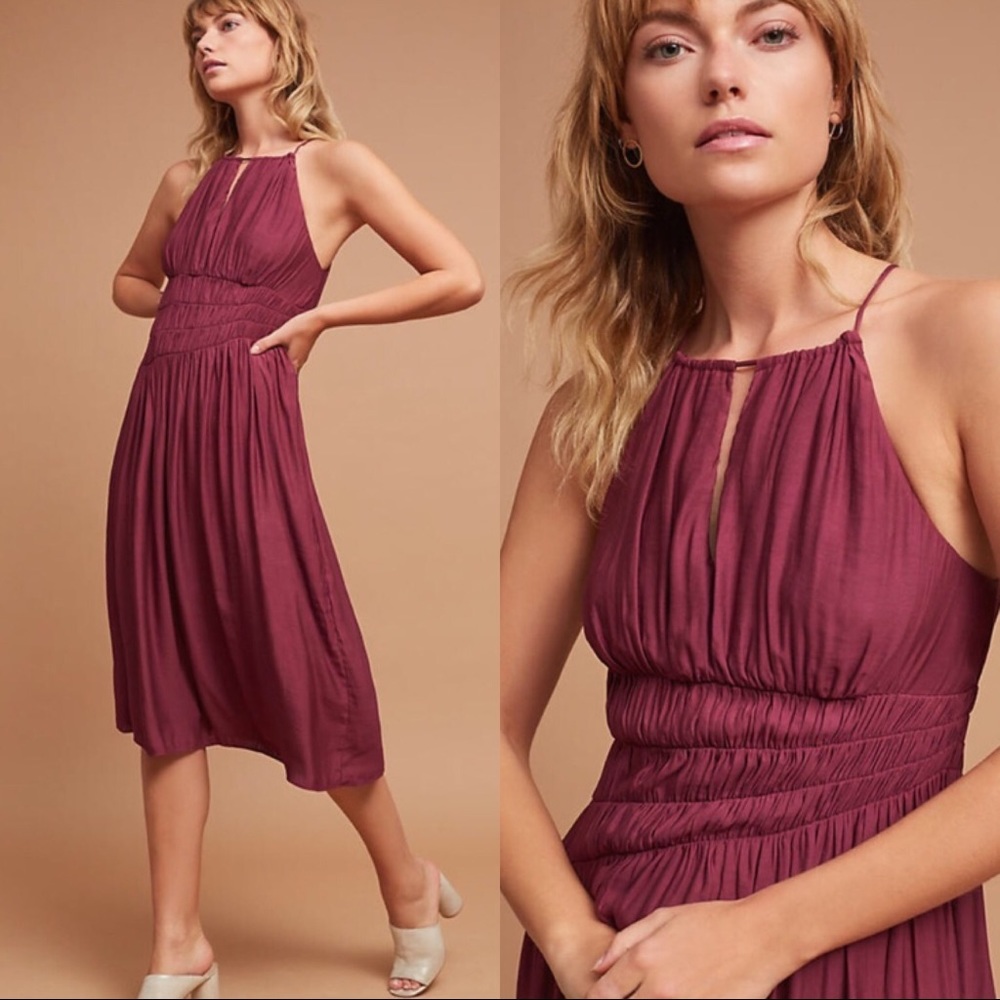 Anthropologie Plum Halter Midi Dress